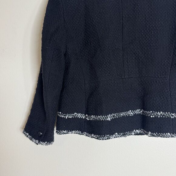 Talbots Jacket Womens 4 Black White Tweed Blazer Sequin Trim Pockets Button - Picture 10 of 10